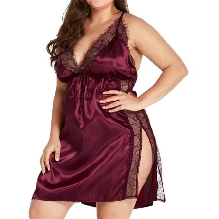 

Baumaty Women Sleeveless Plus Size See Through Lace Sexy Pajamas Nightgown XL-5XL