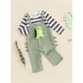 thumbnail image 4 of Suagox Baby Girls Boys Romper Stripe Print Dinosaur Fake Two-Pieces Long Sleeve Crew Neck Jumpsuits Fall Clothes Infant Bodysuits for 0-18 Months Baby, 4 of 10