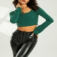 thumbnail image 4 of Square Neck Long Sleeve Crop Top for Women Sexy Basic Ribbed Tee Shirts Y2k Tops, 4 of 5