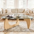 thumbnail image 1 of 43.3 Inch Coffee Table for Living Room, Mid Century Modern Center Table with Clear Glass Top and Cherry Wood Base, Transparent/Cherry, 1 of 6