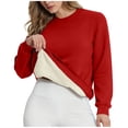 thumbnail image 2 of Women's Crewneck Fleece-Lined Sweatshirt Solid Color Long Sleeve Warm Pullover Casual Basic Top for Fall/Winter Daily Wear, 2 of 6