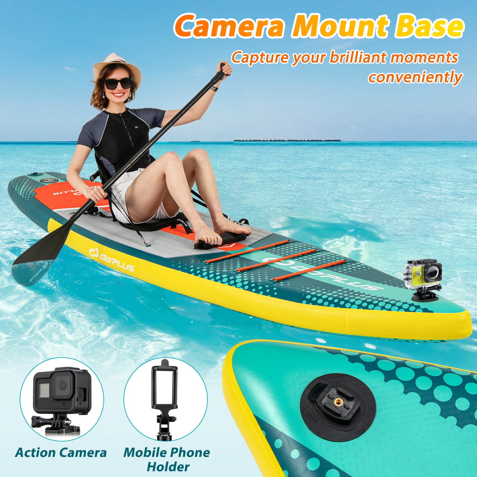 Goplus 11' Inflatable Stand Up Paddle Board for Adults with Kayak Seat Leash Hand Pump,Turquoise