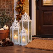 Moroccan Candle Lantern Decorative Set of 3 for Floor, Ramadan Decorations, Indoor Home Decor, Outdoor Patio or Porch, Weddings, White
