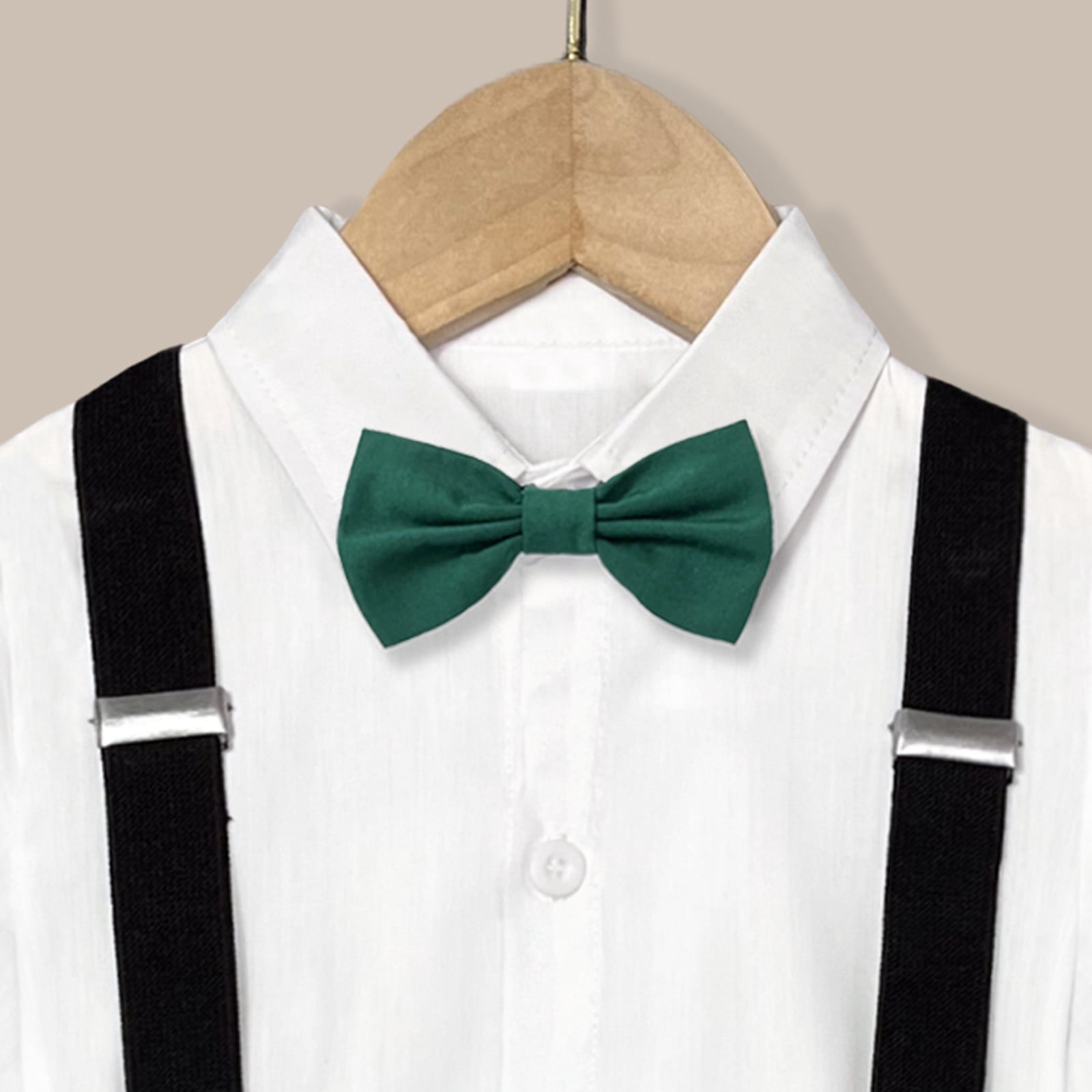TJAZFJPA Newborn Boy Photoshoot Outfits Summer Kids Boys Summer British Style Short Sleeved Shirt Suspenders Shorts Bow Tie 4Pc Children Performance Suit Boy Baptism Outfit