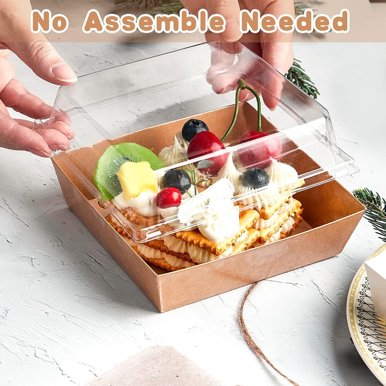 50 Pack Small Charcuterie Boxes with Clear Lids - To Go Paper Mini Charcuterie Box, Disposable Food Containers, 5 Inch Dessert Boxes (Brown)