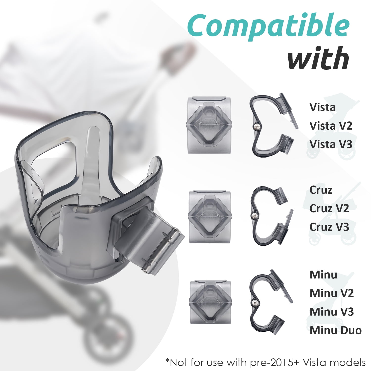 Stroller Cup Holder Fits for UPPAbaby Vista/Vista V2/Vista V3/Cruz/Cruz V2/Cruz V3/Minu/Minu V2/Minu V3/Minu Duo, Holds Different Drink Sizes, One-Hand Quick Install/Remove, Folds with Stroller