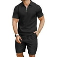 thumbnail image 3 of HAOMEILI Men's 2 Pieces Outfits Casual Quarter Zip Polo Shirt and Shorts Set Athletic Jogging Summer Tracksuit, 3 of 9
