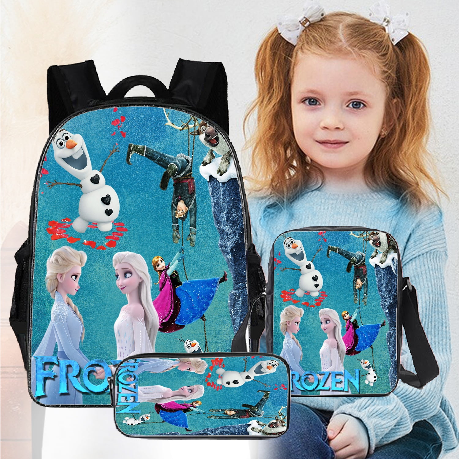 Set of 3 Princes Anna Elas Frozen School Backpack,Womens Backpack