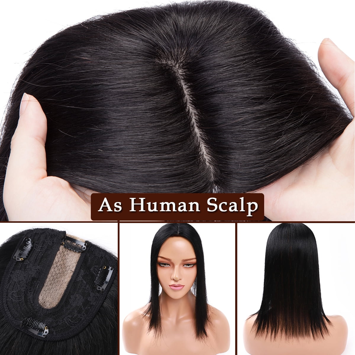 SEGO Clip in Hair Extensions Human Hair Toppers 100% Real Human Hair Topper for Thinning/Loss Hair Natural Black Hair Pieces