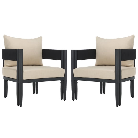 Safavieh Viola Metal Outdoor Armchair - Set of 2, Black/Taupe