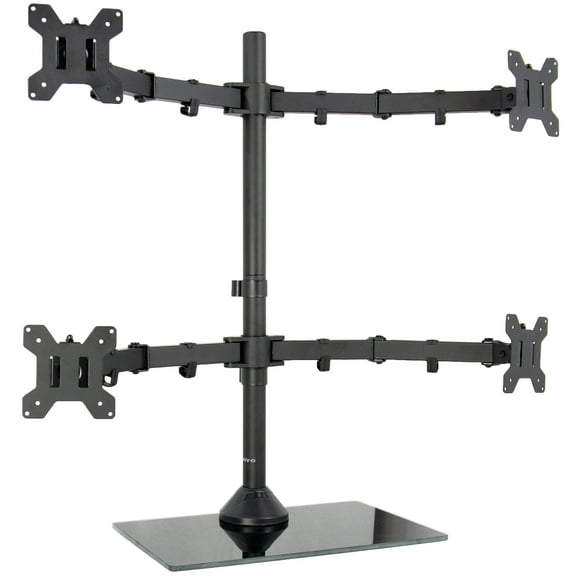 VIVO Quad Monitor Desk Stand Mount Freestanding Glass Base | 4 Screens up to 27"