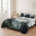 thumbnail image 2 of Quilts Full Size Bedding Set, Black Forest Lightweight Quilted Comforter, Nature Foggy Mountain Pine Tree Soft Reversible Bedspread Coverlet with Pillow Covers for All Season, 78" x 90", 2 of 9
