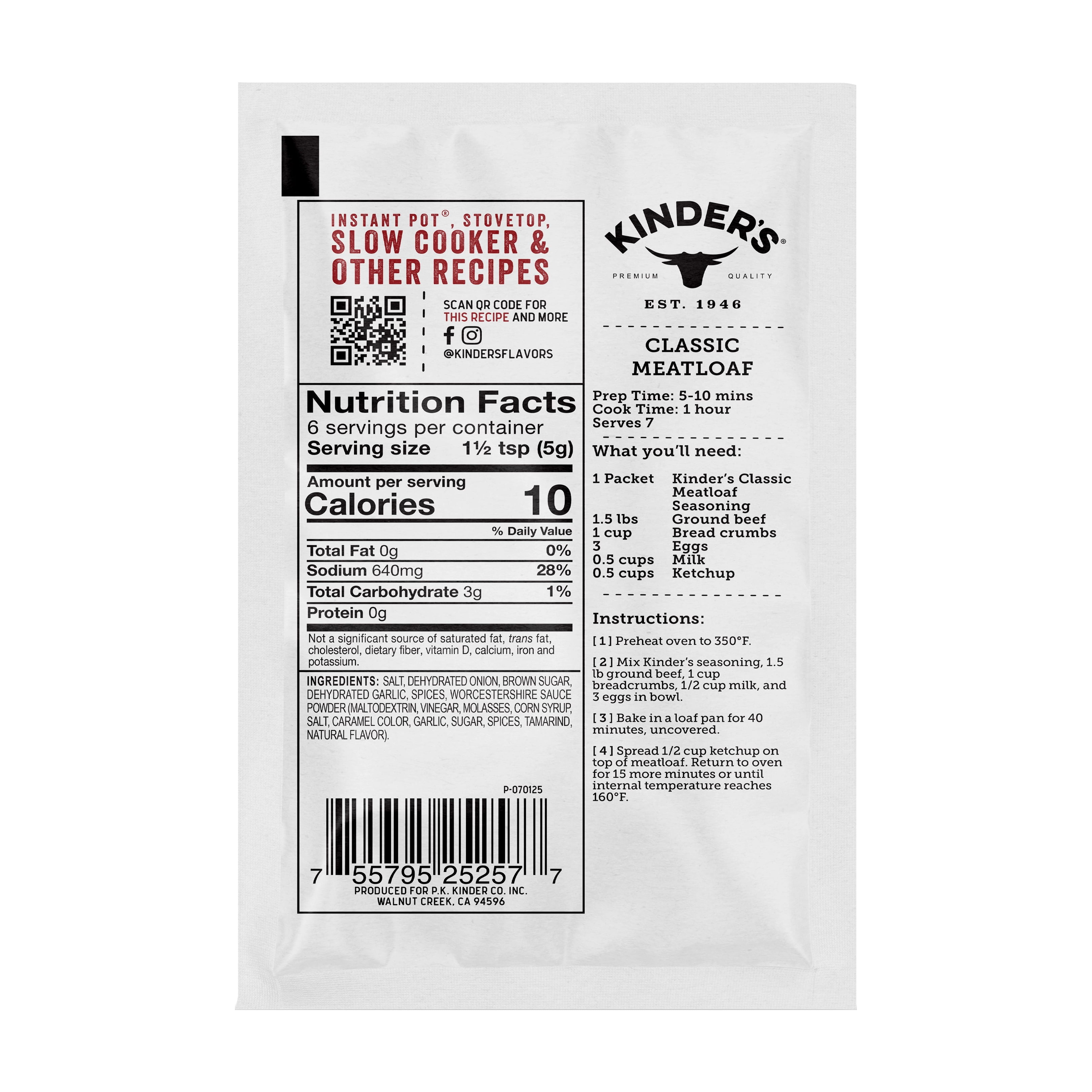 Kinder's Classic Meatloaf Seasoning Mix, 1.1 oz Packet
