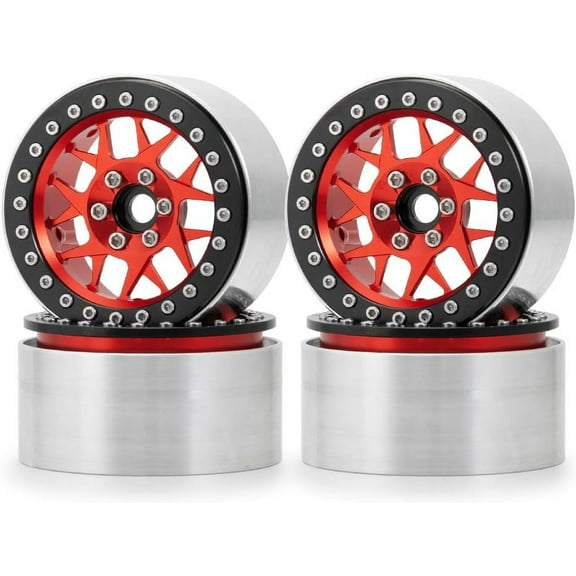 RCLIONS 2.2inch Beadlock Wheels Rims 35mm for 1/10th Scale RC Crawler Model Car Wraith 90018 -Pack of 4 (Red)