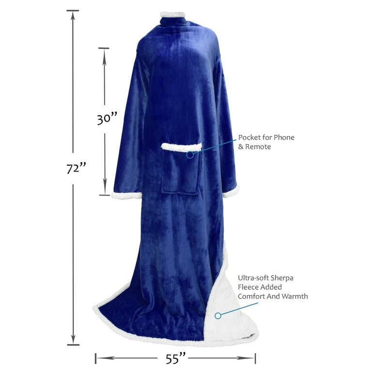Sherpa Wearable Blanket for Adult Women and Men, Super Soft Comfy Warm  Plush Throw with Sleeves TV Blanket Wrap Robe Cover for Lounge Chair Couch  72 x 55 Blue 