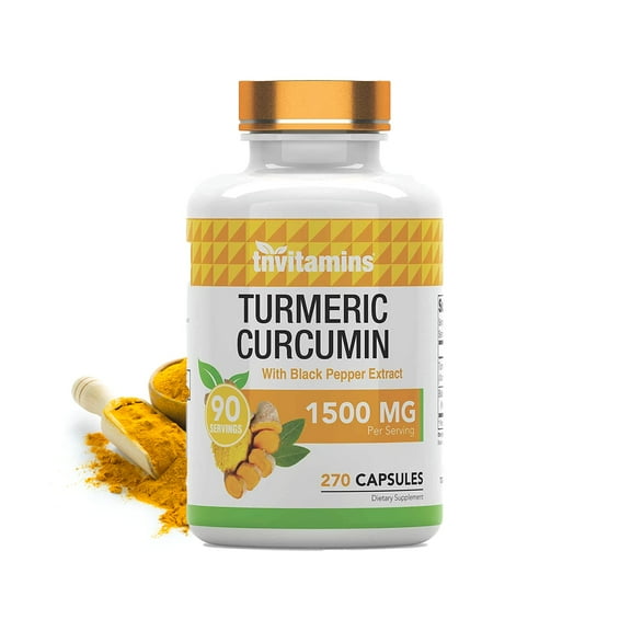 TNVitamins Turmeric Curcumin w/ Black Pepper: 1500mg, 270 Capsules | Bulk Size - 3 Month Supply!