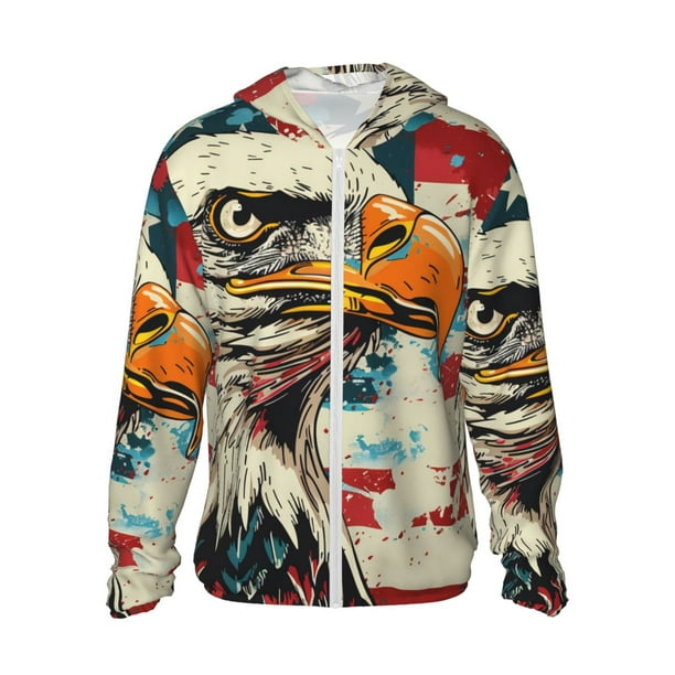 Fotbe Retro American Eagle Chaqueta con Protección Solar UPF 50+ para Hombre y Mujer, Camisa con Capucha y Bolsillos-X-Large