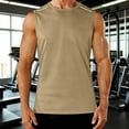 thumbnail image 2 of Men's Solid Color Sleeveless Round Neck Casual Sports Top Muscle Tank Tee Elastic Breathable Fitness Workout Gym Training Streetwear | AESTIVO,Khaki L, 2 of 9