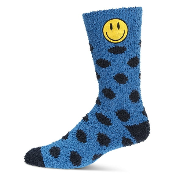 MeMoi Men's Polka Dot Smiley Face Embroidery Cozy Crew Socks - Mens - Male, 10-13, Blue