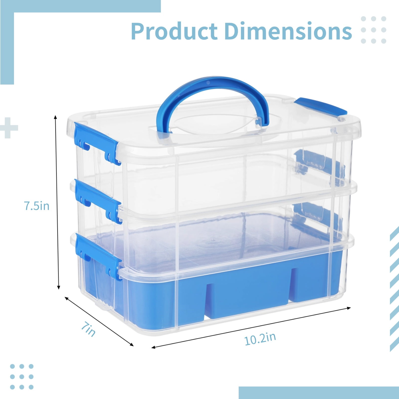 3-Layer Organizer Case Stack & Carry Box, Plastic Multipurpose Storage Container Box, Portable Handled Storage Box with Removable Tray for Organizing Sewing Supplies