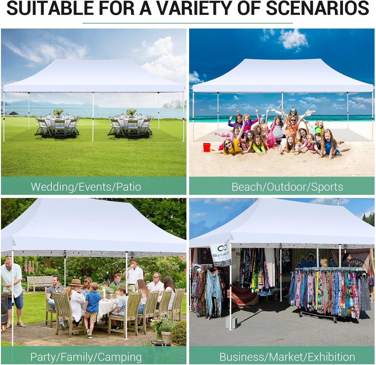 SANOPY 10'x20' Ez Pop up Canopy Party Tent with 6 Sidewalls, Waterproof and Sun Shelter Heavy Duty Canopy for Market with Carry Bag, White