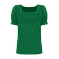 thumbnail image 6 of Htigea Women's Square Neck Smocked Peplum Top Ruffle Short Sleeve Babydoll Blouse Green,L, 6 of 6