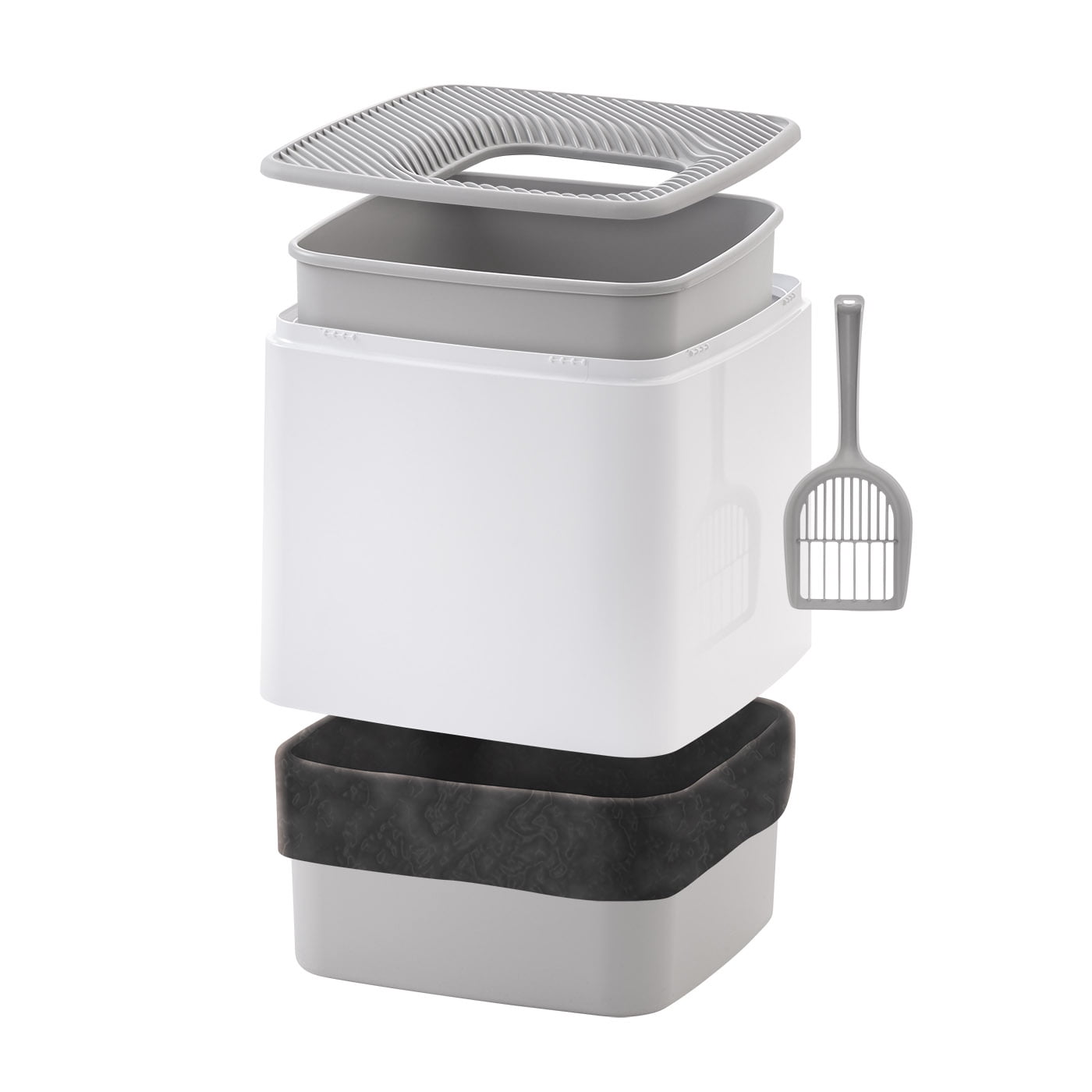 IRIS Premium Top Entry Cat Litter Box Litter Particle Catching Cover and Privacy Walls with Scoop, White