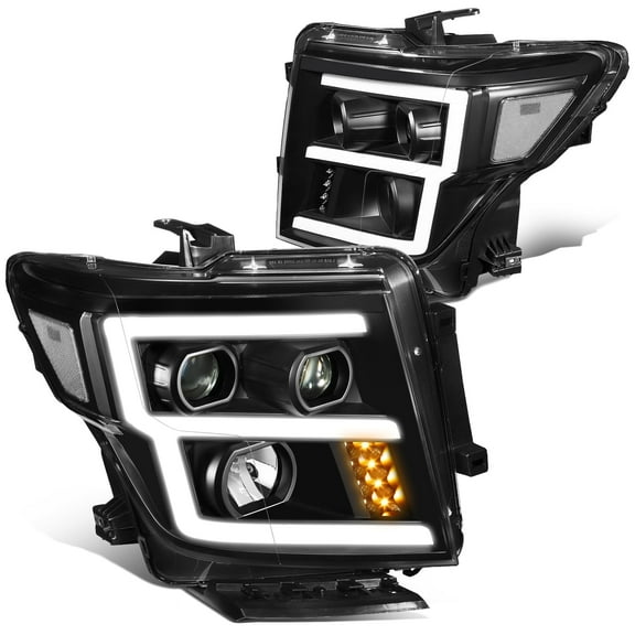 DNA Motoring LED Signal Projector Headlights Assembly for 2016-2022 Nissan Titan XD, Black / Clear