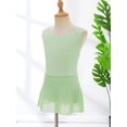 thumbnail image 4 of Kaerm Kids Girls Solid Wide Shoulder Straps Ballet Dance Dress Gymnastics Leotard with Tutu Skirt Ballerina Outfit Light Green 140, 4 of 7