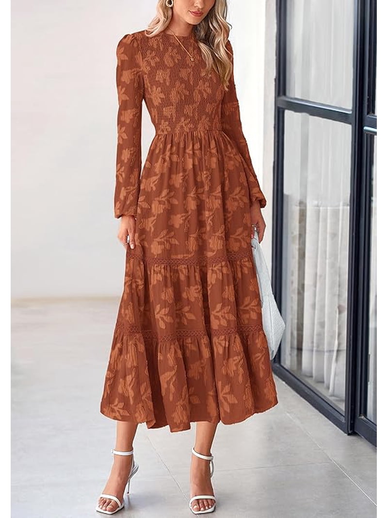 Prettygarden Women's Spring Midi Dress Fall Elegant Long Sleeve Smocked Flowy Boho Floral Wedding Guest Party Dresses, Size: 2XL, Red Prettygarden Women's Spring Midi Dress Fall Elegant Long Sleeve Smocked Flowy Boho Floral Wedding Guest Party Dresses, Size: 2XL, Red