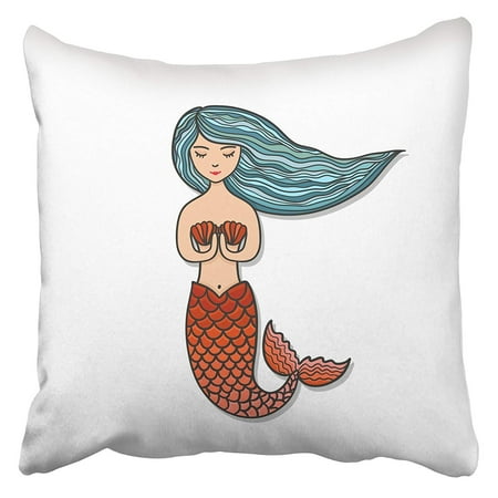 Little Mermaid Cushion ARHOME Colorful Magic Cute Little Mermaid Doodle Cartoon White Vintage Baby Calm Child Color Pillow Case Cushion Cover 16x16 inch ()