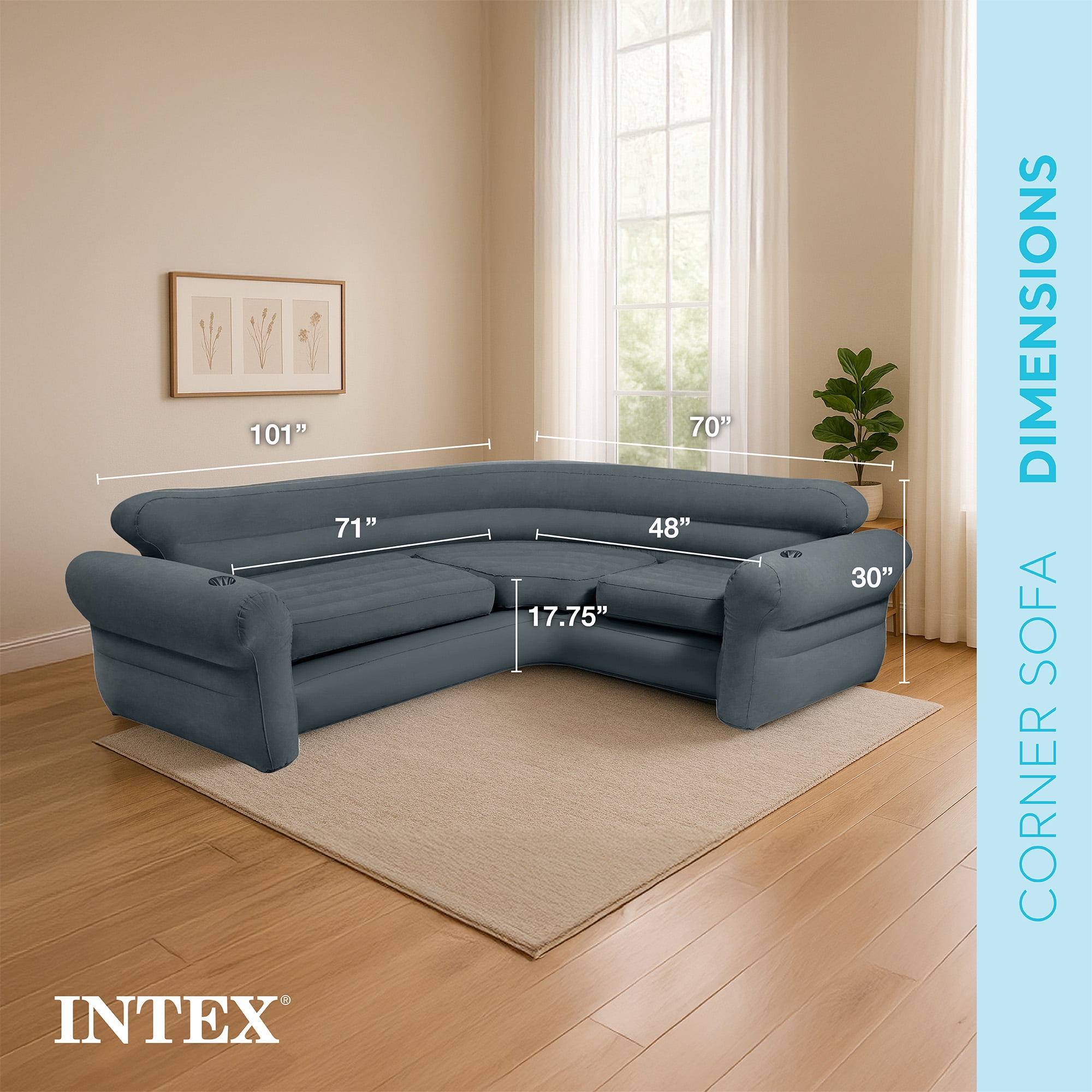 Intex Inflatable Corner Sofa with Lounge Chair Ottoman Set (2