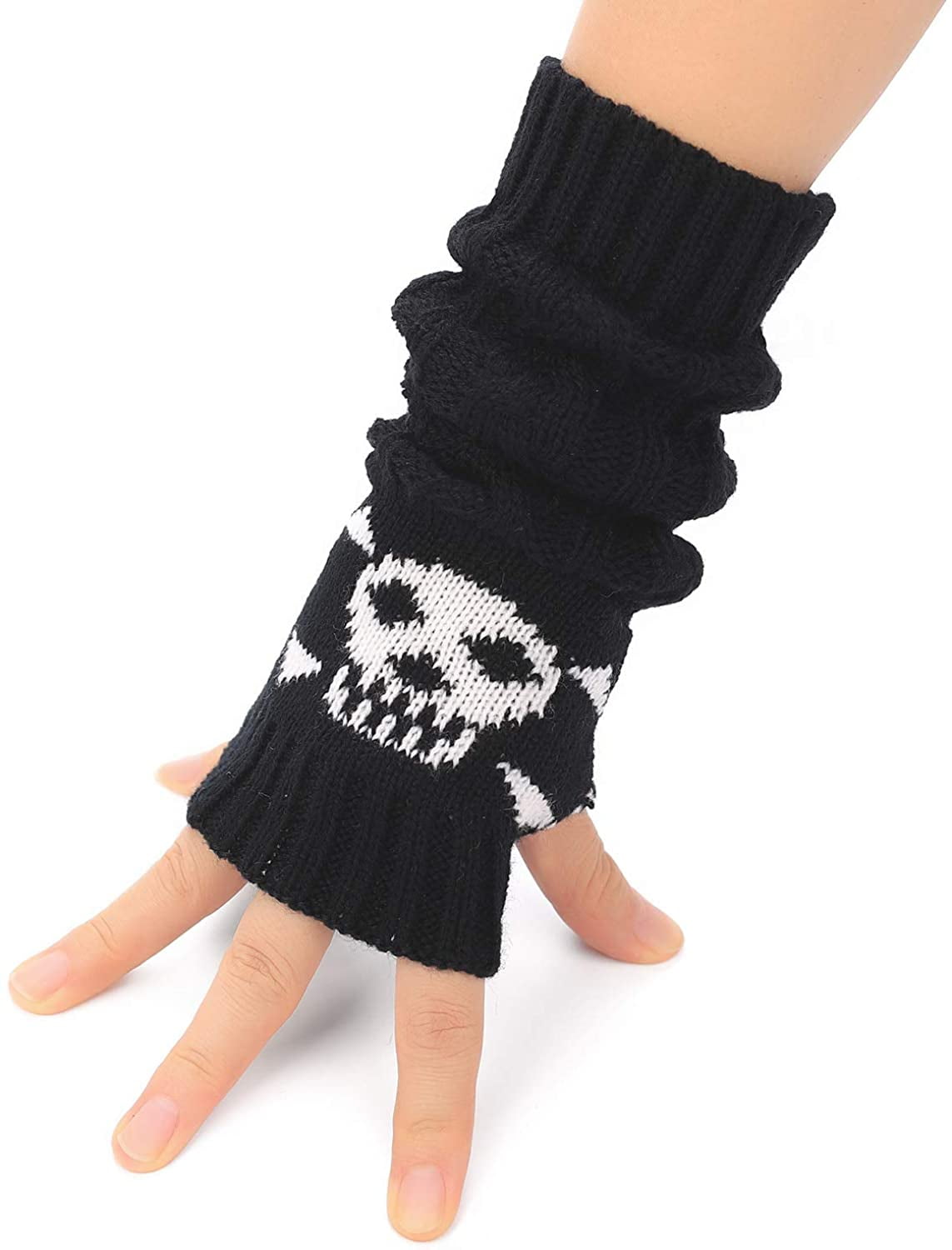 Flammi Womens Cable Knit Arm Warmers Fingerless Gloves Thumb Hole Gloves Mittens 