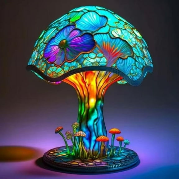 Painting Mushroom Table Lamp,5.9 Inch High Stain Plant Series Night Light, Bohemian Resin Mushroom Decoration Bedside Lamp Bedroom Living Room Home Office Decoration Gifts