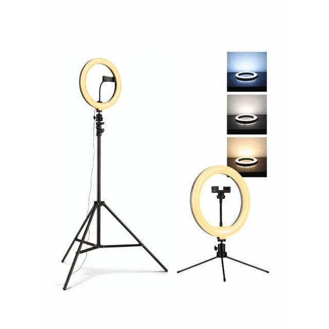 Aro De Luz Con Tripie + LED USB 3 Tonos 2500K-6500K + Soporte Celular