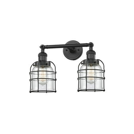 

Matte Black Tone Bathroom Vanity 16 Wide Clear Glass Steel/Cast Brass Medium Base LED 2 Light Fixture