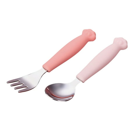 

1 Set Kids Tableware Silicone Handle Learning Spoon Fork Toddler Eating Tool