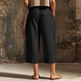 thumbnail image 4 of VV AVEORS Capris For Women Pull On Wide Leg Linen Cargo Pants Summer Buttons High Waist Beach Vacation Trousers With Pockets Black XL, 4 of 7