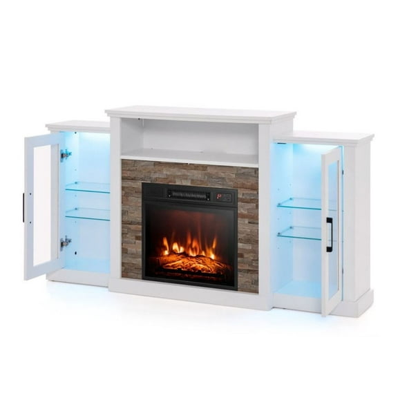 Fireplace TV Stand 65 Inch with LED Lights, Electric Log Fire, Modern Entertainment Center