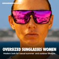 thumbnail image 3 of GRINDERPUNCH Polarized Shield Sunglasses for Men & Women Flat Top Oversized Square Lens UV400 Protection - Purple, 3 of 10