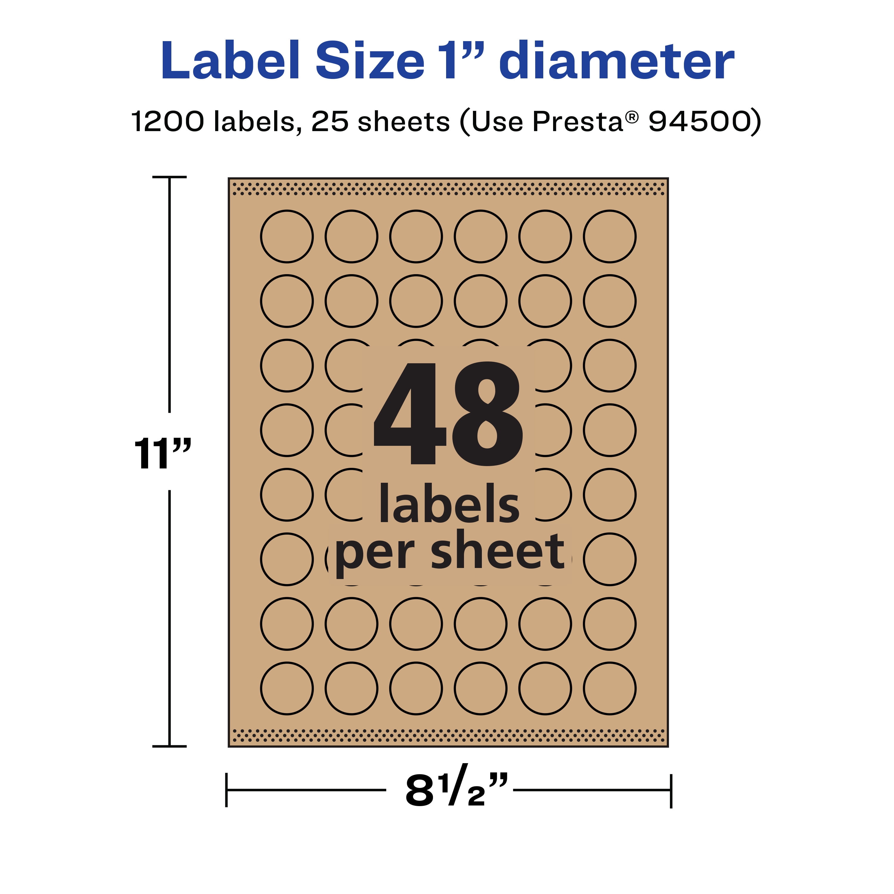 Avery Kraft Brown Round Labels, 1" Diameter, 1,200 Labels