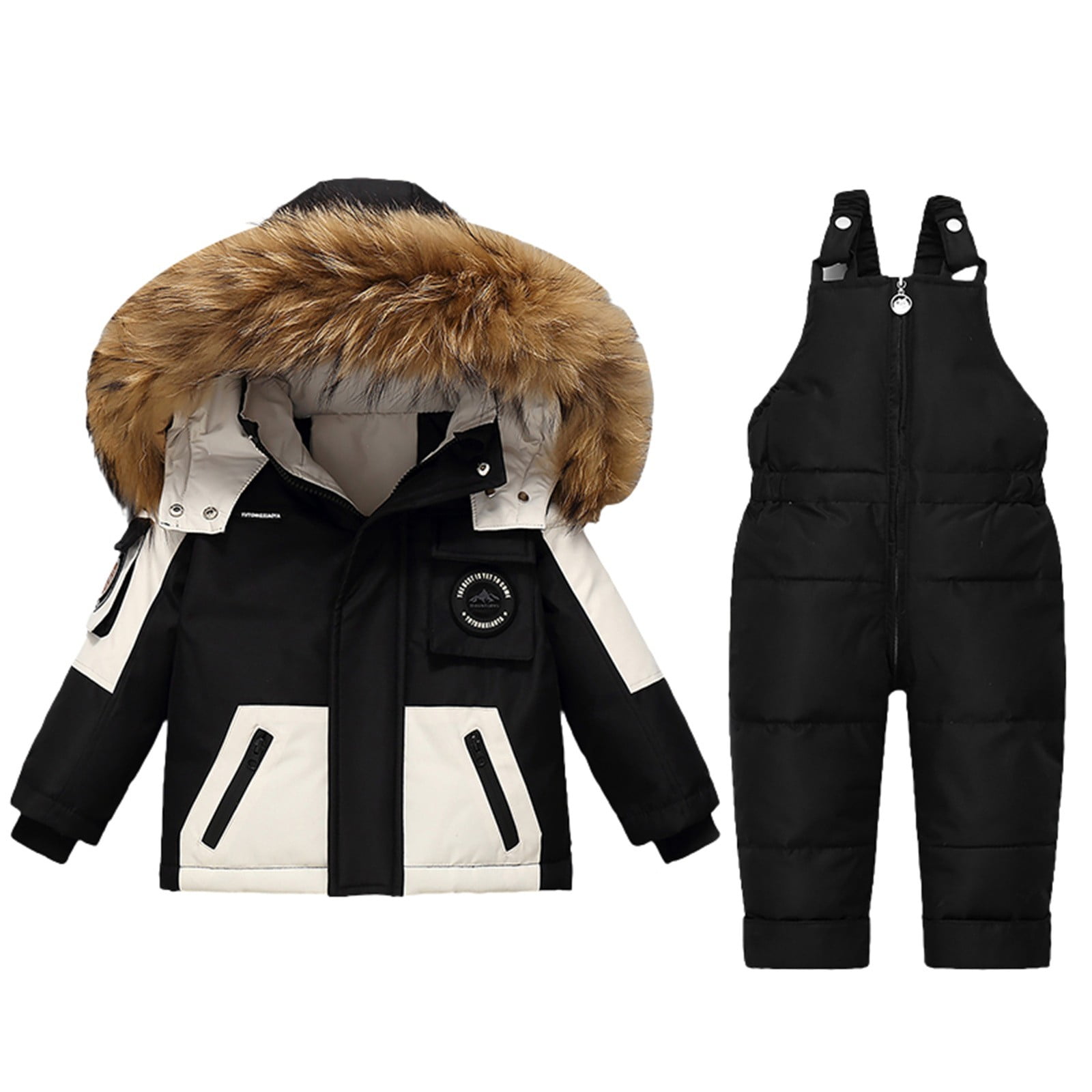XXWXYD Teen Kids 2‑Piece Snowsuit Snowboard Set Color‑Block Hooded Jacket And Snow Bib Pants Warm Winter Ski Snow Wear Gear For Boys Girls Outdoor Activities