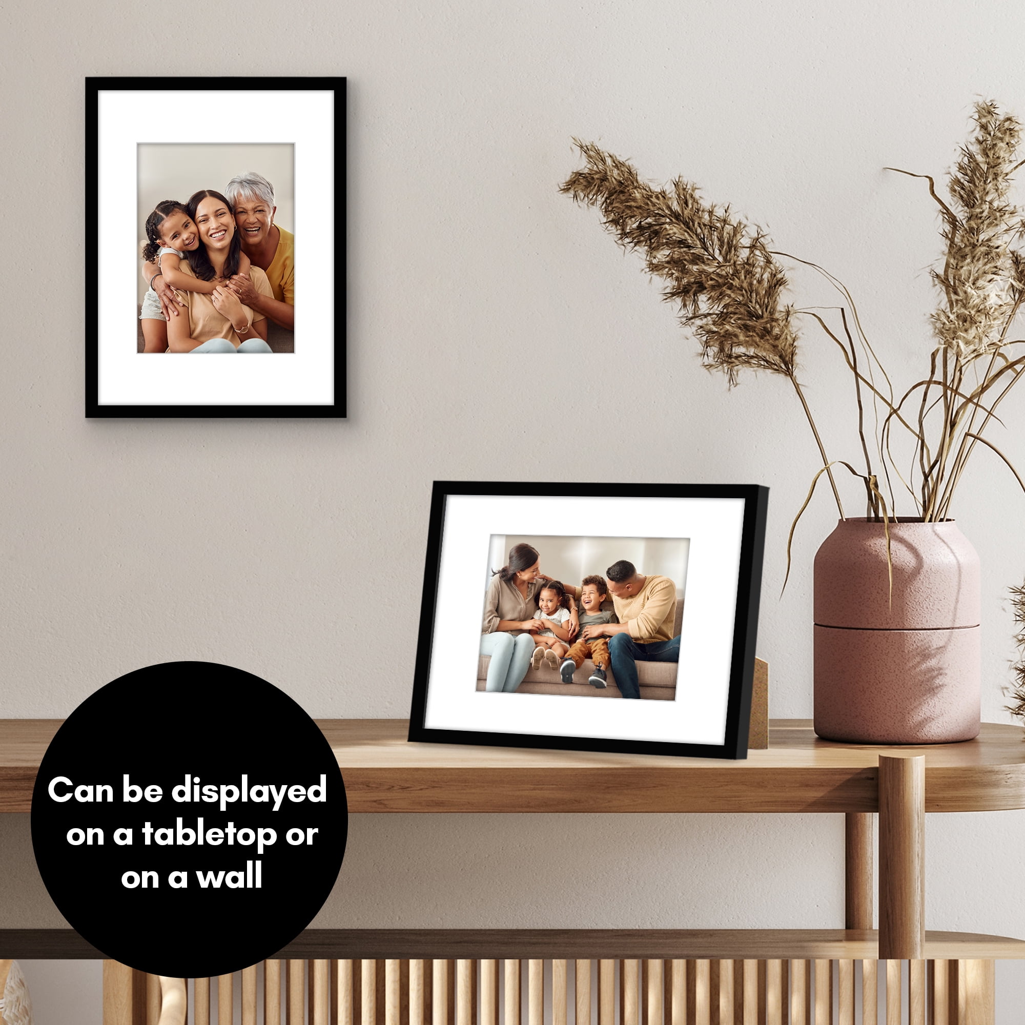 Americanflat 9x12 Picture Frame with Shatter-Resistant Glass with 6x8 Mat 2 Pack Display Photo Wall - Black