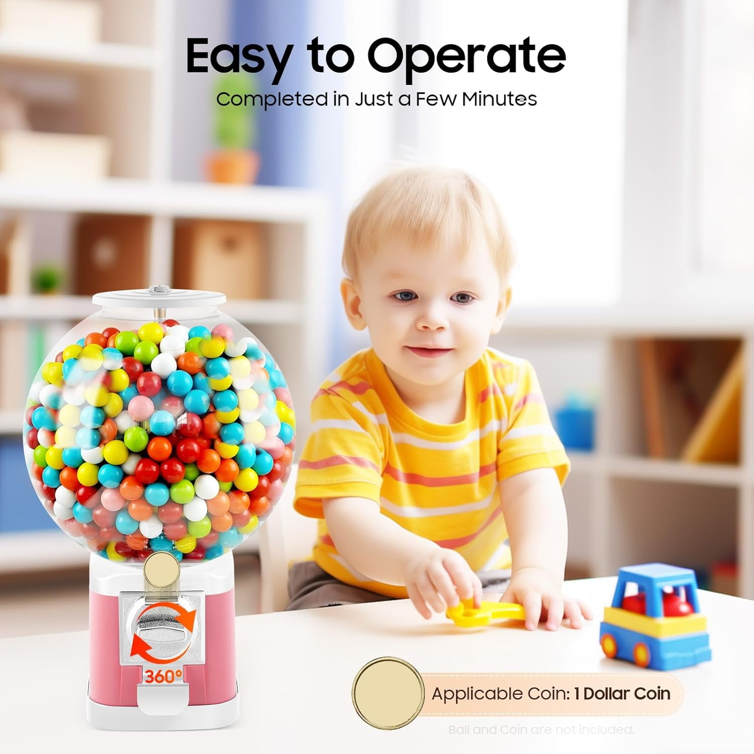 Vending Machine, 1 Dollar Twister Ball Dispenser, Commercial Big Capsule Twister Ball Candy Vending Machine w/2 Keys for Amusement Parks Hypermarkets Parks & Game Halls
