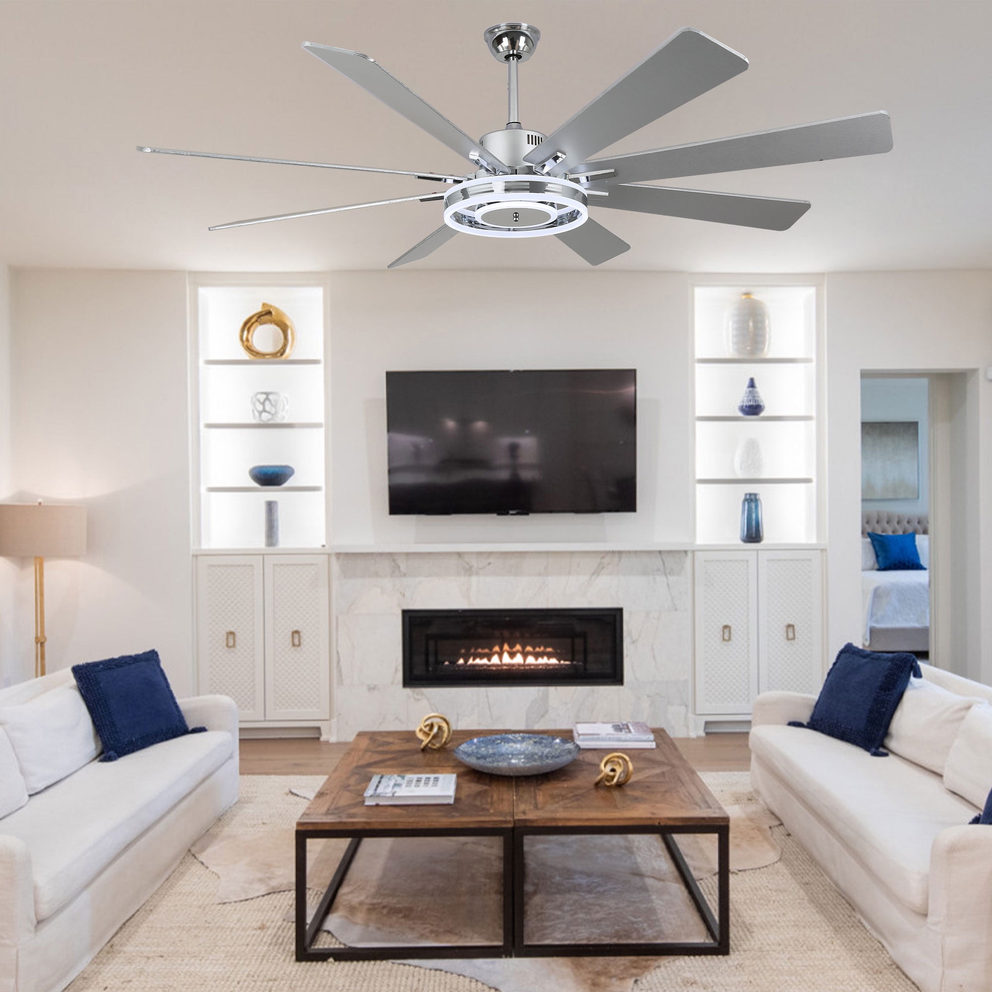 Bella Depot 72" Modern LED Ceiling Fan 6-Speed Reversible Chandelier With Dimmable Light and Remote Control