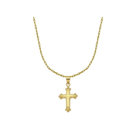 14k Yellow Gold Fleuree Cross Necklace with 18-inch Chain