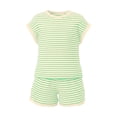 thumbnail image 4 of GiLiling Girls 2 Piece Lounge Set Striped Knit Short Sleeve T-Shirt and Elastic Waist Shorts Casual Summer (Light Green, 9-10 Years), 4 of 4