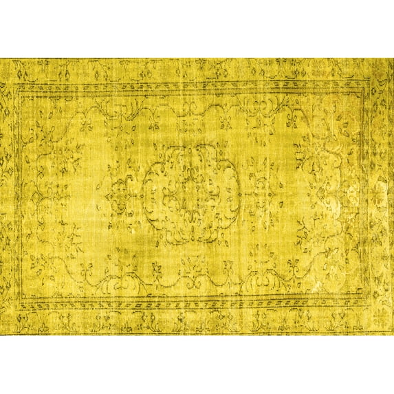 Ahgly Company Machine Washable Indoor Rectangle Abstract Yellow Contemporary Area Rugs, 2' x 3'