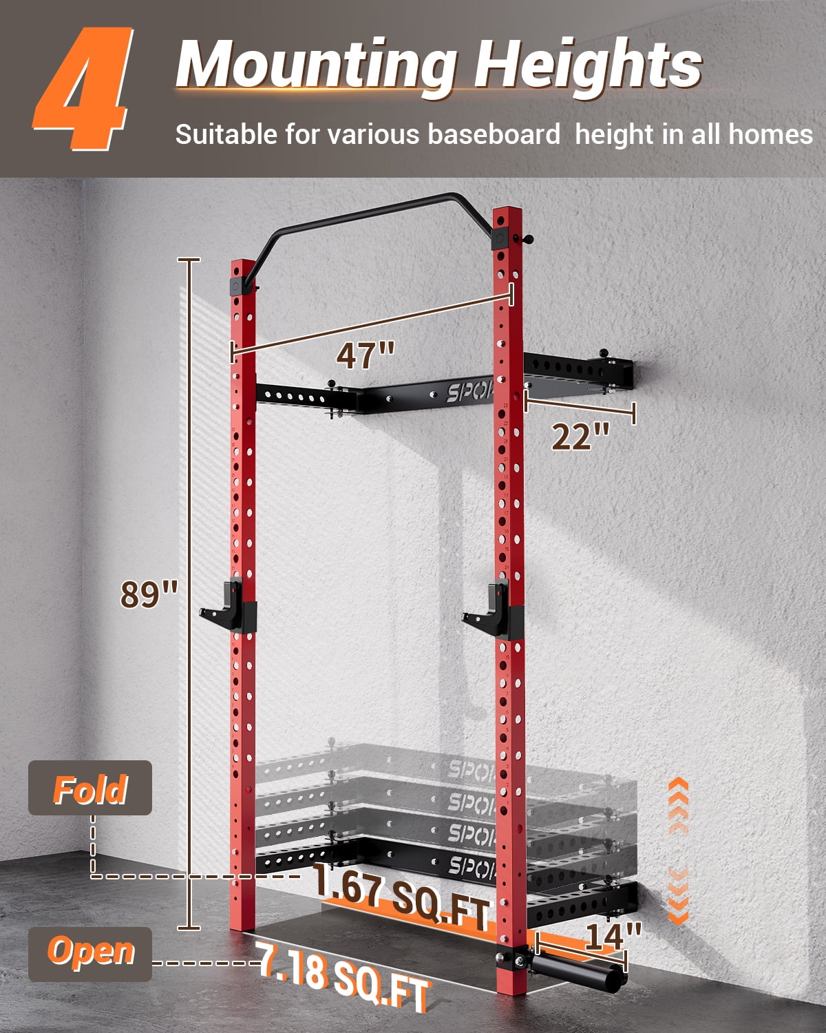 Garvee Folding Power Rack with 1000 lb Capacity, Wall Mounted