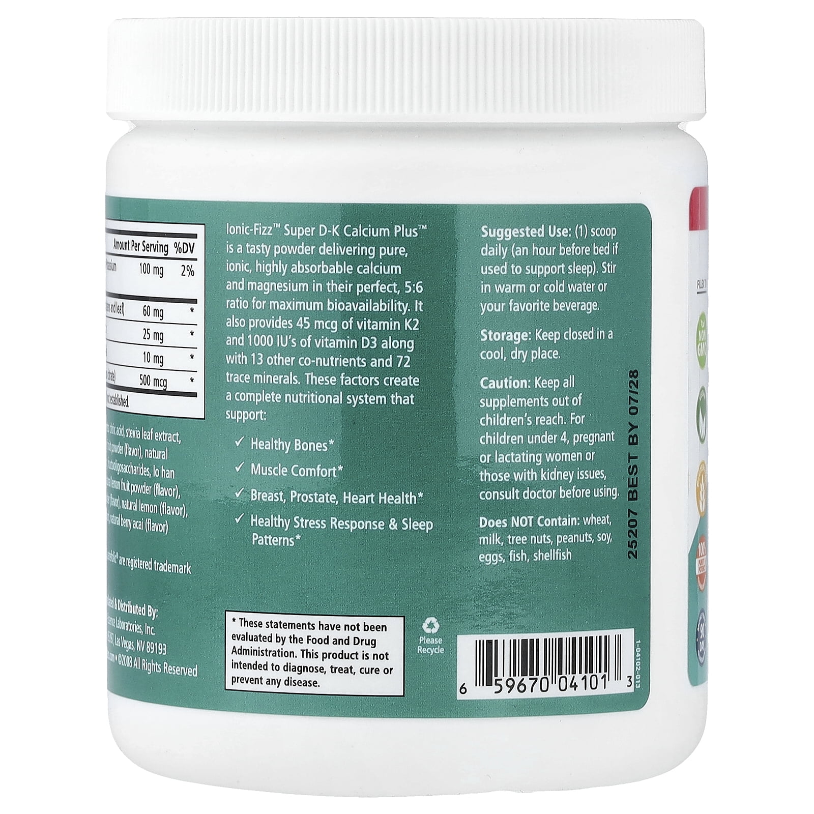 Ionic Fizz Super D-K Calcium Plus - Supplement with Magnesium, Zinc, Potassium, 12 Other Nutrients -Natural Sleep Aid, Anti Stress Powder, Strong Bones by Pure Essence - Raspberry Lemonade - 14.82 oz